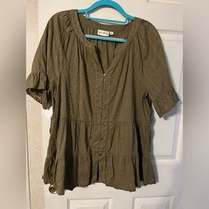 Style & Co. Khaki Button-Up Blouse